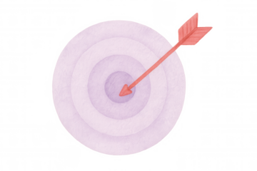 Watercolor target with arrow piercing bullseye, representing goal achievement and precision against transparent background