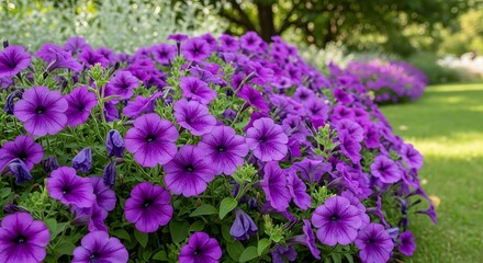 Fototapeta premium Vibrant Petunia Bedding Displaying the Beauty of Garden Flowers in Full Bloom