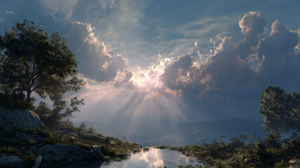sunset over the mountains. Generative AI