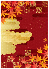 紅葉と金箔和柄背景
