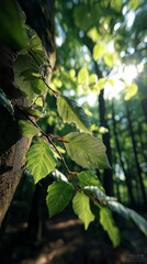 green leaves in the forest. Generative AI