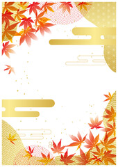 紅葉と金箔和柄背景