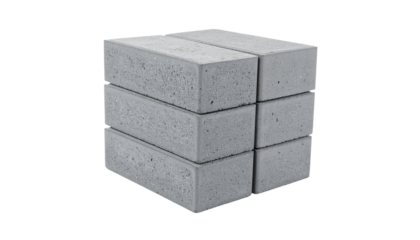 Stack of grey concrete bricks, isolated on transparent background