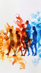 A Close-up Shot of a Watercolor silhouettes of a bustling cityscape with overlapping colors