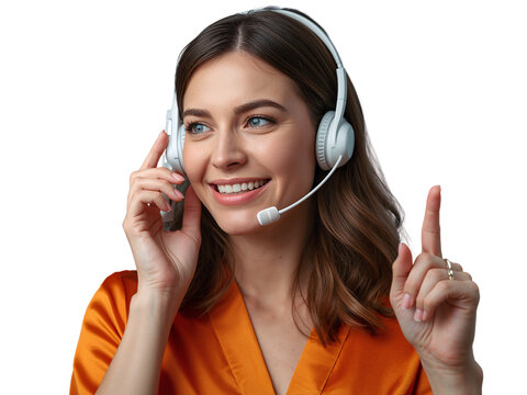 Friendly customer service representative answering calls with a headset in a translucent setting - Powered by Adobe
