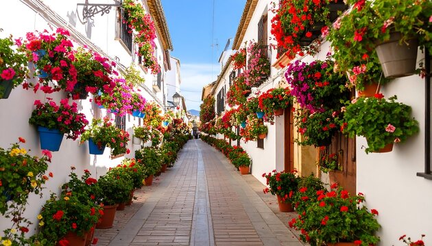 Fototapeta Colorful street lined with flowers