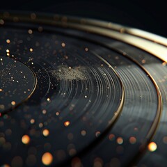 A closeup photo of a vinyl record with dust particles and fingerprints, evoking a sense of vintage nostalgia, 3DCG , hyper realistic
