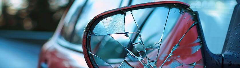 A cracked mirror reflecting a distorted image, hinting at the subjectivity of perception smart car