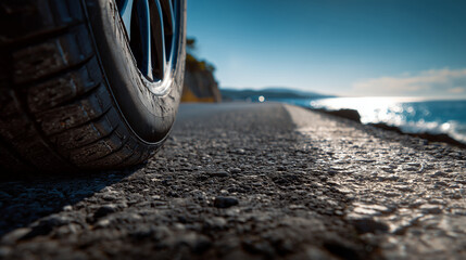 car tire on the road. Generative AI
