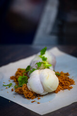 a peanut ice cream roll is presented