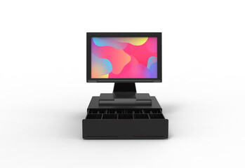 Super Shop POS Computer front view with shadow 3d render