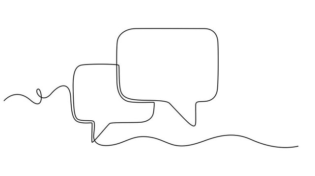 Speech bubbles. One line drawing animation. Video clip with alpha channel, Two bubble speech continuous one line drawing video, full length one line animation. 4K, Animated self drawing of continuous.