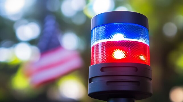 Fourth of July themed emergency light with red white and blue color options strobe light function and patriotic design ideal for outdoor festivities adding safety to celebrations