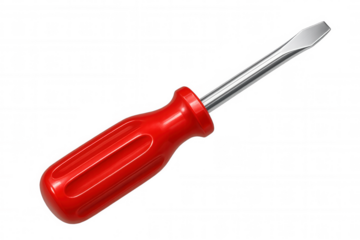 Red screwdriver lying diagonally on a transparent background, perfect for design projects needing quick and easy tool integration