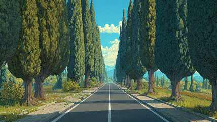 winding road in autumn. Generative AI