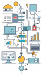 A cute cartoon Style ofA modern ERP system integrating various business processes