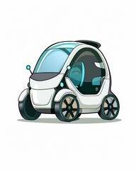 A cute cartoon Style ofA modern electric car driving on a scenic highway