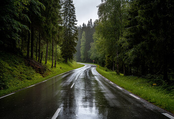 road in the woods. Generative AI