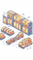 A cute cartoon Style ofA smart logistics center with automated sorting and distribution