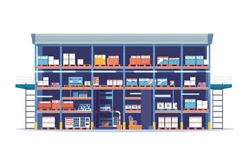 A cute cartoon Style ofA smart warehouse with automated storage and retrieval systems