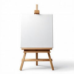 Wooden art easel with a blank canvas isolated on white background