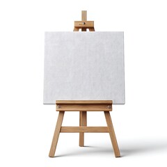 Wooden art easel with a blank canvas isolated on white background