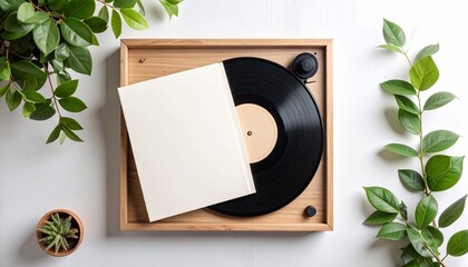 Vintage Vinyl's Charm Capturing the Essence of Music through Record Player and Natural Elements