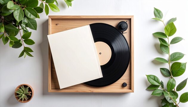 Vintage Vinyl's Charm Capturing the Essence of Music through Record Player and Natural Elements