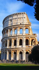 Ancient Roman Colosseum under a partly cloudy sky
