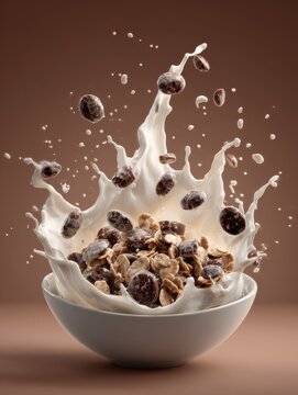 dynamic cereal bowl with chocos and splashing milk