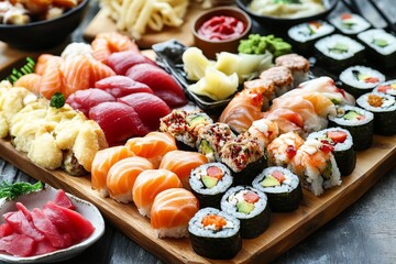 Abundant sushi platter with various types