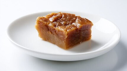 Single Piece of Kakuni Pork Belly on White Ceramic Plate
