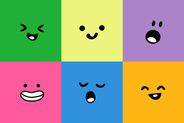 Square compositions with doodle faces with different emotions set. Vector simple hand-drawn design.