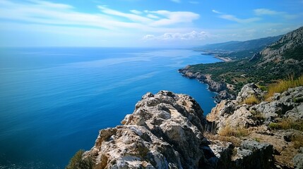 Coastal cliff overlooking azure ocean, dramatic scenery