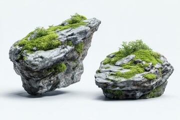 Architectural and landscape concept showcasing rocks with vegetation in a natural setting under soft lighting