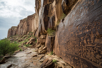 Native American petroglyphs on canyon walls 