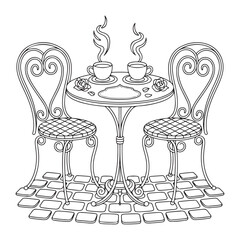 Line Art of a Delicious Steak Meal with Garden Sides