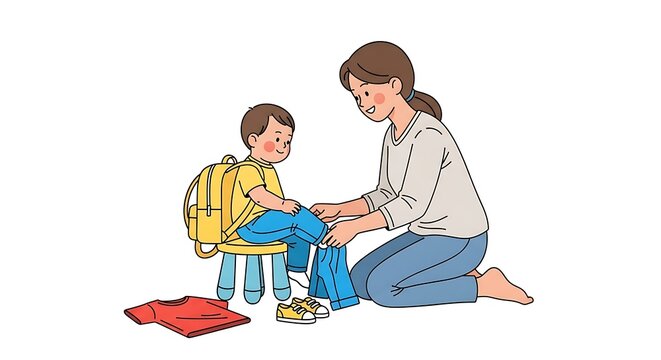 Tender Morning Moment: Mother Helping Child Get Ready for School - Powered by Adobe
