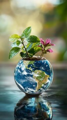Globe-shaped planter with vibrant plants