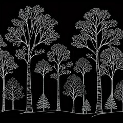 Black and White Forest Scene Illustration