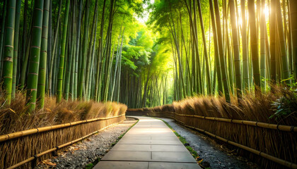 Fototapeta premium Sunlight path through bamboo forest