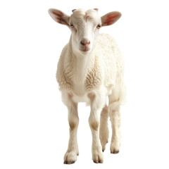 Fototapeta premium A young, fluffy white lamb stands facing the camera, showcasing its soft fur and adorable features. background removed