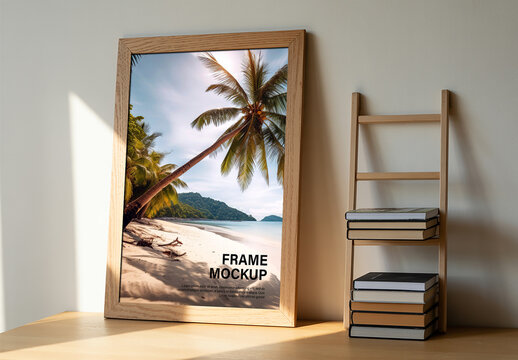 Cozy Desk Wooden Frame Mockup