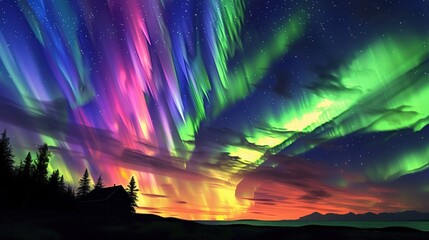 A vibrant digital painting of a breathtaking waterfall cascading down a lush green mountainside, with a rainbow in the mist, 3DCG , Minimalist cartoon style