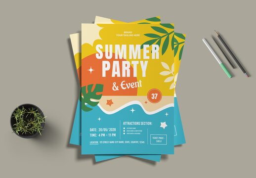 Summer Event Poster Layout with Playful Typography and Colorful Hand Drawn Elements