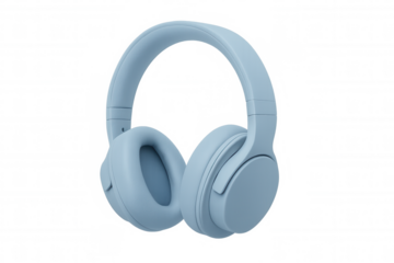Light blue wireless headphones floating on a transparent background, perfect for music lovers and podcast enthusiasts