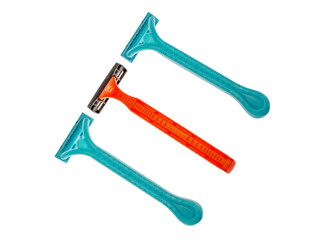 Disposable razor isolated on white background, close-up.