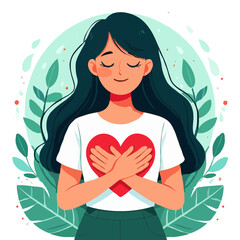 Woman embracing her heart with love and self care