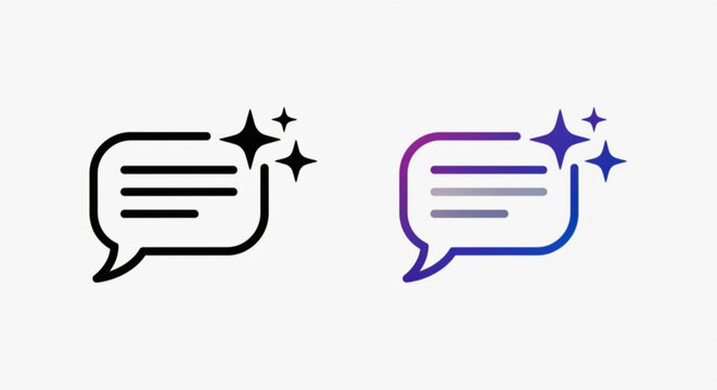 Vector icon set of a sparkling AI chat bubble, featuring line and gradient styles for modern digital communication.