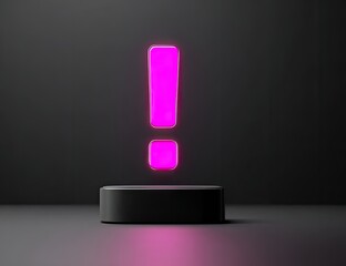 Pink exclamation point on dark pedestal